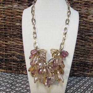 Chunky Beaded Costume Necklace Gold Toned Chain